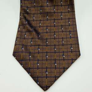 Le Schans Paris Men's Brown Silk Grid Check Necktie Made in Italy